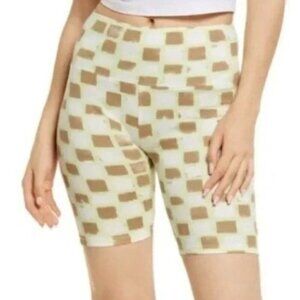 NWT bp High Waist Bike Shorts in Green Ivory Tic Tac Checkerboard - XS